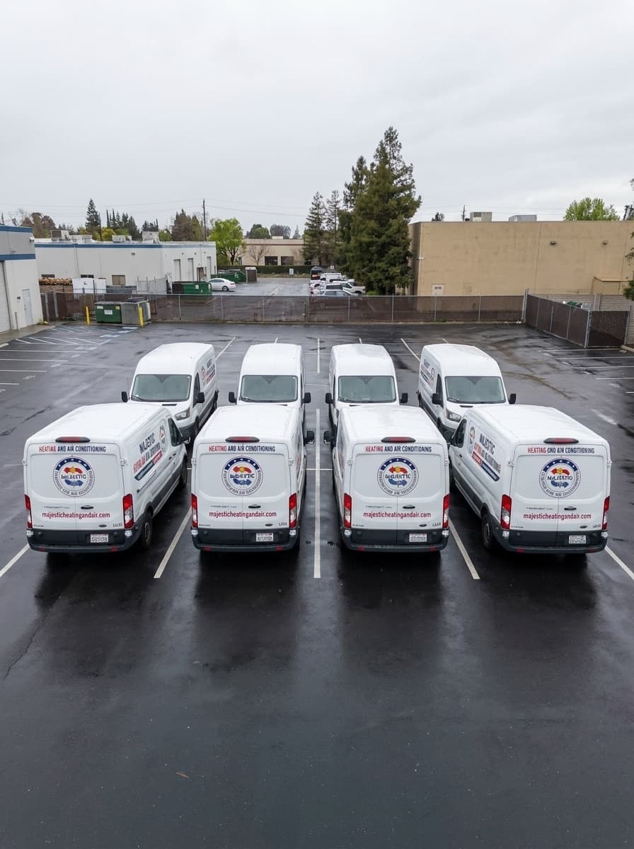 Majestic vans parked at HQ — rear view